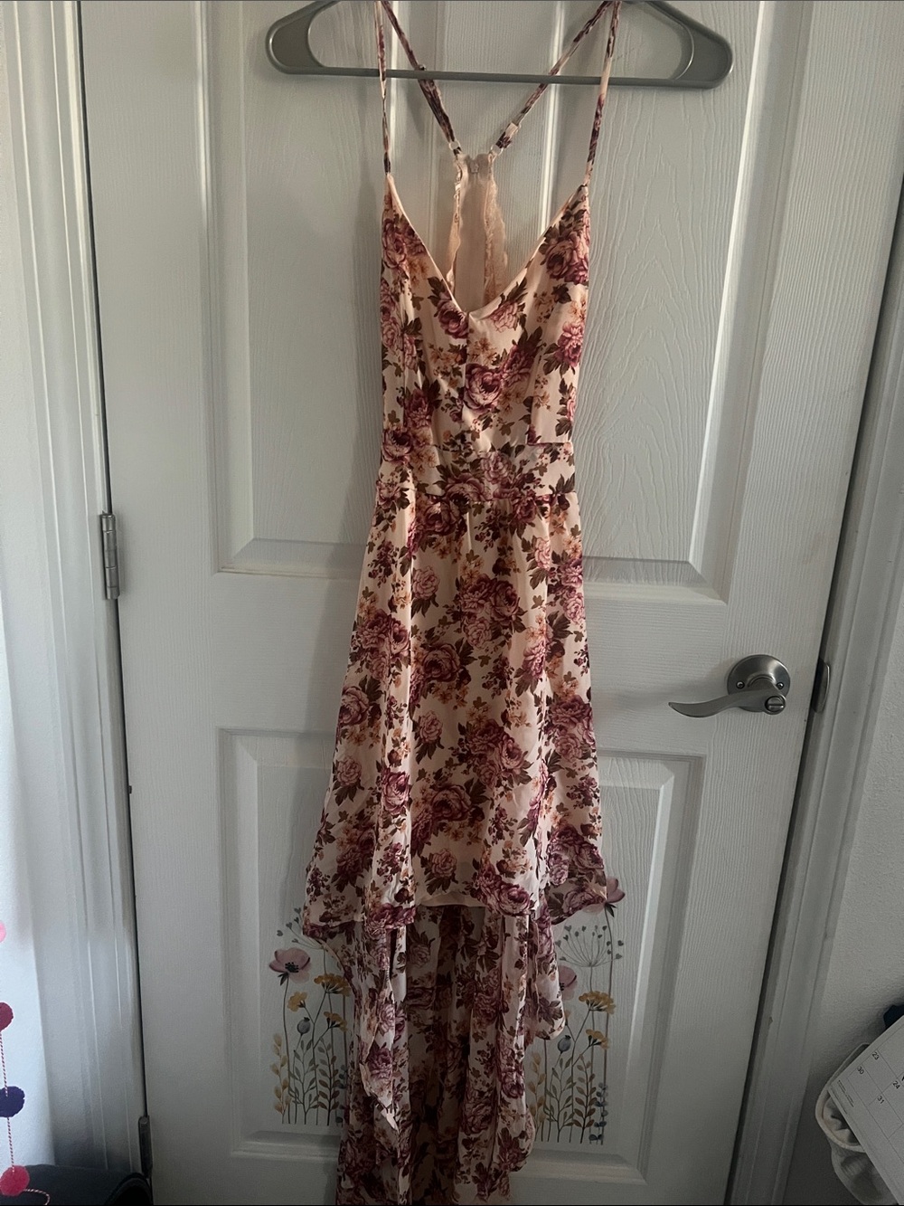 Charlotte Russe Cream Floral High-Low Slip Dress with Rose Print